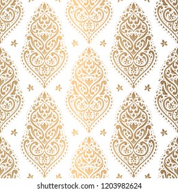 Gold and white floral seamless pattern. Vintage vector, paisley elements. Traditional,Turkish, Indian motifs. Great for fabric and textile, wallpaper, packaging or any desired idea.
