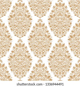 Gold and white floral seamless pattern. Vintage vector, luxury elements. Great for fabric, invitation, flyer, menu, brochure, background, wallpaper, decoration, packaging or any desired idea.