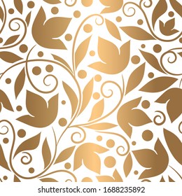Patrón sin fisuras floral dorado y blanco. Plantilla de ornamento vectorial vintage. Elementos Paisley. Excelente para tela, invitación, fondo, papel pintado, decoración, embalaje o cualquier idea deseada.