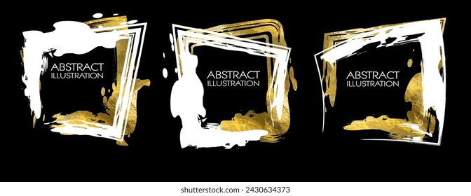 Gold and white foil abstract square grunge banners set. Texture, gold foil effect background vector illustration.