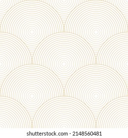 Gold and white geometric pattern, fish scale print, seamless repeat background
