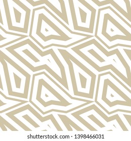 Gold and white geometric seamless pattern. Vector abstract background with mosaic elements, angular shapes, broken lines. Simple golden repeat texture. Design for decor, print, wallpapers, textile
