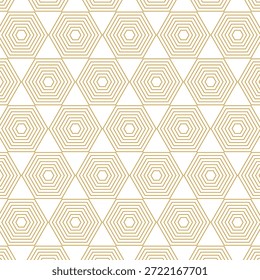 Patrón sin costuras geométrico dorado y blanco con hexágonos anidados para el fondo elegante de la marca de lujo y el diseño de empaquetado superior