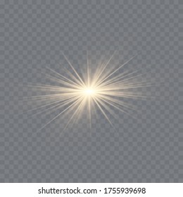 Gold or white glowing light burst explosion transparent. Vector illustration for cool effect decoration with ray sparkles. Bright star. Transparent shine gradient glitter, bright flare. Glare texture