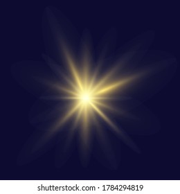 Gold or white glowing light burst explosion transparent. Vector illustration for cool effect decoration with ray sparkles. Bright star. Transparent shine gradient glitter, bright flare. Glare texture