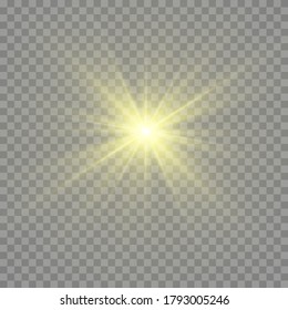 Gold or white glowing light burst explosion transparent. Vector illustration for cool effect decoration with ray sparkles. Bright star. Transparent shine gradient glitter, bright flare. Glare texture