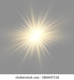 Gold or white glowing light burst explosion transparent. Vector illustration for cool effect decoration with ray sparkles. Bright star. Transparent shine gradient glitter, bright flare. Glare texture