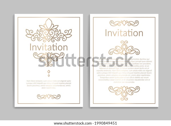 Gold and white greeting card design. Luxury vector
ornament template. Great for invitation, flyer, menu, brochure,
postcard, background, wallpaper, decoration, packaging or any
desired idea.