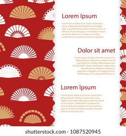 Gold and white hand fan banner or poster template. Vector illustration