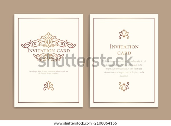Gold and white invitation card design with
vector frame pattern. Vintage ornament template. Can be used for
background and wallpaper. Elegant and classic vector elements great
for decoration.