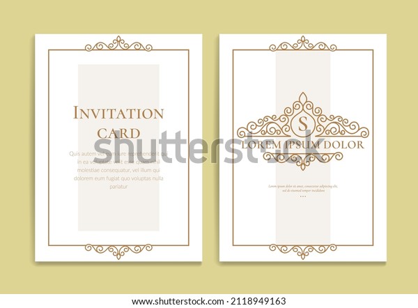 Gold and white invitation card design with\
vector frame pattern. Vintage ornament template. Can be used for\
background and wallpaper. Elegant and classic vector elements great\
for decoration.