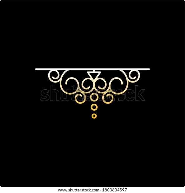 gold and white laurels, swirly border\
for black design, text divider icon in outline\
