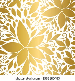 Gold and white leaves seamless pattern. Vintage vector ornament template. Paisley elements. Great for fabric, invitation, background, wallpaper, decoration, packaging or any desired idea.