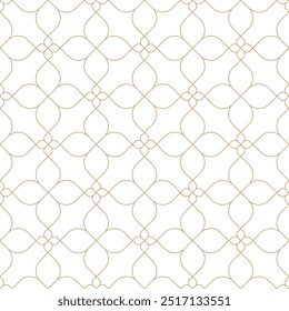 Gold and white line flowers seamless vector pattern. Simple geometric floral linear diamond tile pattern. Luxurious mosaic art deco texture background. Golden lines on white background wedding design.