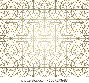 Gold white linear seamless sacred geometry pattern. Golden sacral geometric occult cosmic line art signs for fabric prints, surface textures, cloth design, wrapping. EPS10 vector backdrop.