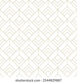 Gold and white lines seamless pattern. Abstract geometric linear cell structure pattern. Luxurious fine line lattice texture pattern. Golden lines on white background minimalist design.