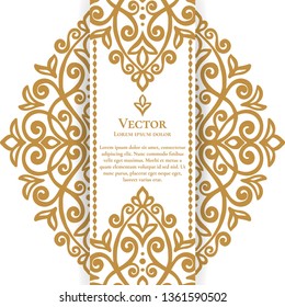 Gold and white luxury invitation card design. Vintage ornament template. Can be used for background and wallpaper. Elegant and classic vector elements great for decoration.
