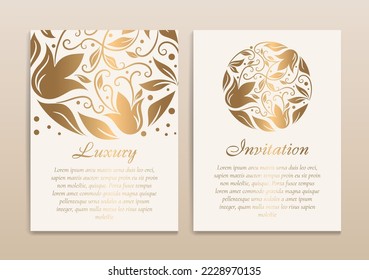 Gold and white luxury invitation card design with vector ornament pattern. Vintage template. Can be used for background and wallpaper. Elegant and classic vector elements great for decoration.