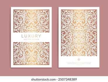 Gold and white luxury invitation card design with vector ornament pattern. Vintage template. Can be used for background and wallpaper. Elegant and classic vector elements great for decoration.