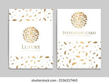 Gold and white luxury invitation card design with vector pattern. Vintage ornament template. Can be used for background and wallpaper. Elegant and classic vector elements great for decoration.