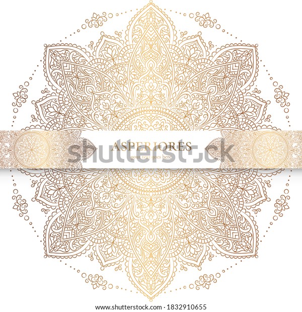 Gold and white luxury invitation card design\
with vector mandala pattern. Vintage ornament template. Can be used\
for background and wallpaper. Elegant and classic vector elements\
great for decoration.
