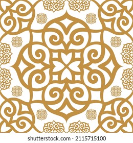 Patrón sin fisuras del vector de lujo dorado y blanco. Ornamento, Tradicional, Étnico, Árabe, Turco, Indio. Ideal para tejidos y textiles, papel pintado, diseño de embalaje o cualquier idea deseada. 