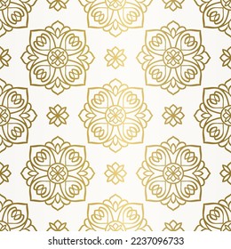 Gold and white luxury vector seamless pattern. Ornament, Traditional, Ethnic, Arabic, Turkish, Indian motifs. Great for fabric and textile, wallpaper, packaging design or any desired idea. 
