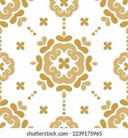 Gold and white luxury vector seamless pattern. Ornament, Traditional, Ethnic, Arabic, Turkish, Indian motifs. Great for fabric and textile, wallpaper, packaging design or any desired idea. 