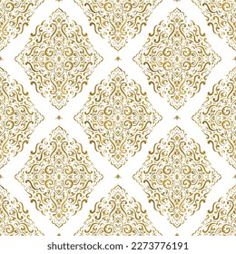 Luxus-Vektor-Muster Gold und Weiß, nahtlos. Ornament, Traditionelle, ethnische, arabische, türkische, indische Motive. Ideal für Gewebe und Textilien, Tapeten, Verpackungsdesign oder jede erwünschte Idee. 