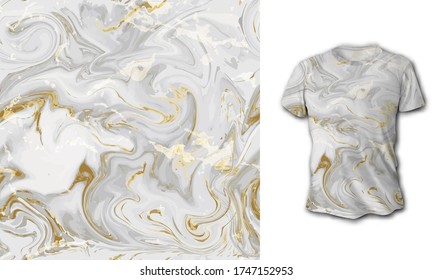 Gold and white marble seamless pattern. Ideal for fabric, wallpaper, textile, bedding, t-shirt print.Vector illustration. Isolated on white background