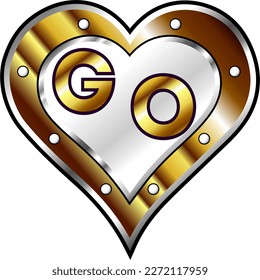 Gold and white metallic heart with initial letters G and O, shiny vector illustration, amazing love, passion and happiness vector, illustration for valentine couple. God is good!