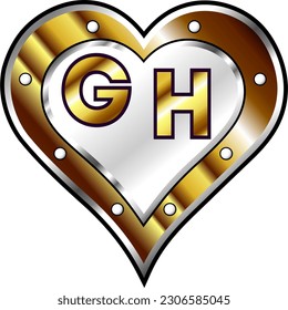 Gold and white metallic heart with letters G and H, shiny vector illustration, amazing love, passion and happiness vector, illustration for valentine couple. God is good!