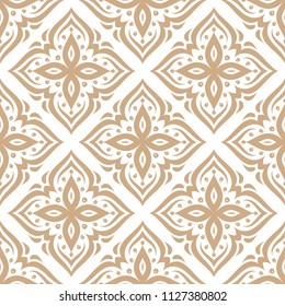 Gold and white ornamental seamless pattern. Vintage vector, paisley elements. Ornament. Traditional, Turkish, Indian motifs. Great for fabric and textile, wallpaper, packaging or any desired idea. 