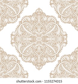 Gold and white ornamental seamless pattern. Vintage vector, paisley elements. Ornament. Traditional, Turkish, Indian motifs. Great for fabric and textile, wallpaper, packaging or any desired idea. 