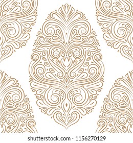Gold and white ornamental seamless pattern. Vintage vector, paisley elements. Ornament. Traditional, Turkish, Indian motifs. Great for fabric and textile, wallpaper, packaging or any desired idea. 