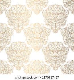 Gold and white ornamental seamless pattern. Vintage vector, paisley elements. Ornament. Traditional, Turkish, Indian motifs. Great for fabric and textile, wallpaper, packaging or any desired idea.