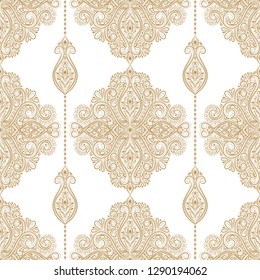 Gold and white ornamental seamless pattern. Vintage vector, paisley elements. Ornament. Traditional, Turkish, Indian motifs. Great for fabric and textile, wallpaper, packaging or any desired idea.