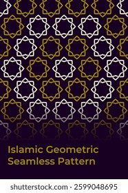 Gold, White, and Purple Islamic Geometric Pattern: Elegant Seamless Star Design