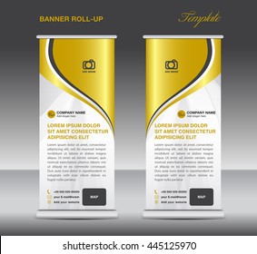 Gold and White Roll up banner template, stand design, advertisement  for business