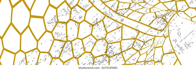 Gold and white seamless geometric pattern vector set. Repeating irregular shapes backgrounds for web tiles, science and interior design. Collection of polygonal line cell template backgrounds, Eps 10.