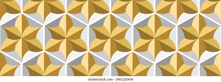 Gold and white seamless ornament. Luxury seamless vector pattern for interior or wrapping paper. Tile design for bathroom and kitchen. Yellow and white ornamental backdrop. Expensive packaging.