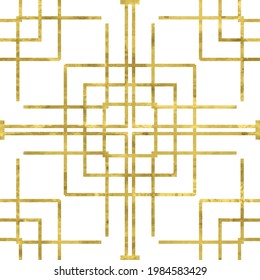 Gold and white seamless pattern with glitter foil textured rectangles. Abstract vector squares. Bright shiny illustration for fabric design, wallpaper, decorative paper, web design, background.