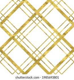 Gold and white seamless pattern with glitter foil textured rectangles. Abstract vector rhombs. Bright shiny illustration for fabric design, wallpaper, decorative paper, web design, background.