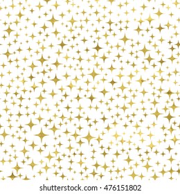 Gold and white seamless pattern with golden retro stars. Bright confetti  background.  Vector illustration. 