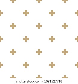 Gold and white seamless pattern with stylized geometric flower shapes. Abstract minimalist golden floral background. Simple retro style texture. Repeat tiles. Design for decor, fabric, carpet, cloth