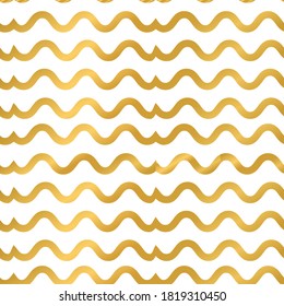 Gold and white seamless striped pattern. Waves endless luxury texture. Vector abstract illustration for decoration cards and presents