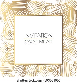 Gold And White Square Wedding Card. Invitation Layout. EPS 10 Vector Illustration.