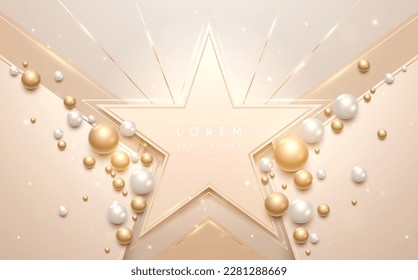 Gold and white star shape template with light effect