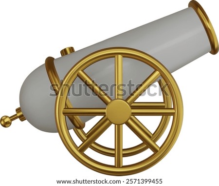 gold and white stylized cannon. isolated ramadan 3d cannon