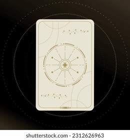 Tarjeta Tarot dorada y blanca con una estrella sobre un fondo negro con estrellas. Simbolismo tarot. Misterio, astrología, esotérico